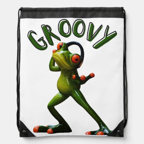 Groovy Green Frog Drawstring Bag