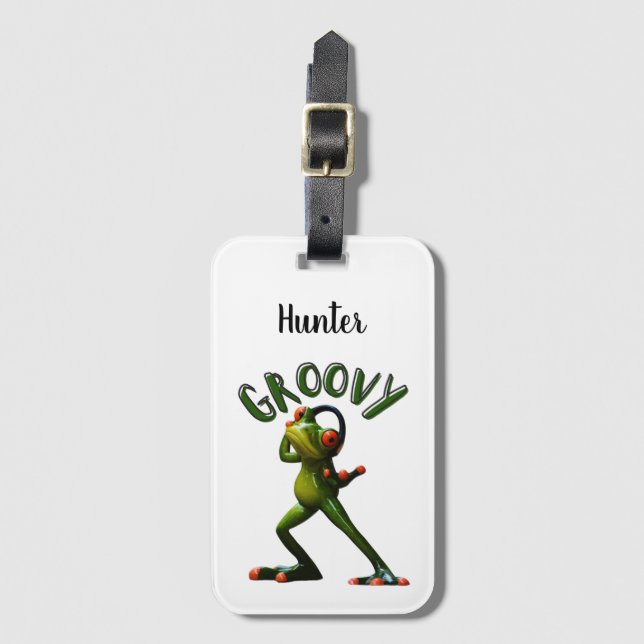 Groovy Green Frog Luggage Tag (Front Vertical)
