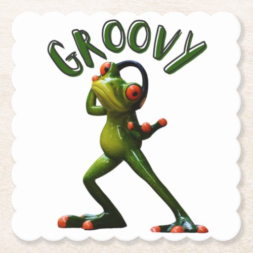 Groovy Green Frog Paper Coaster