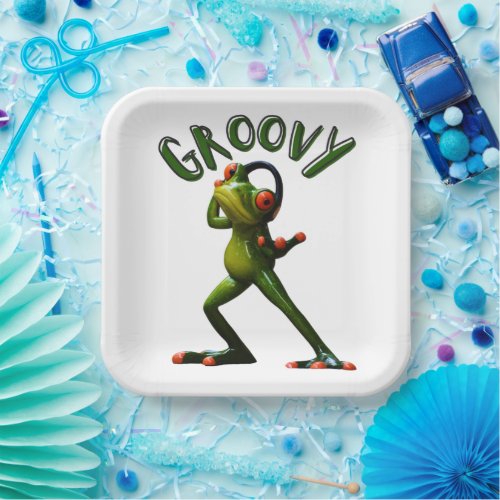 Groovy Green Frog Paper Plates