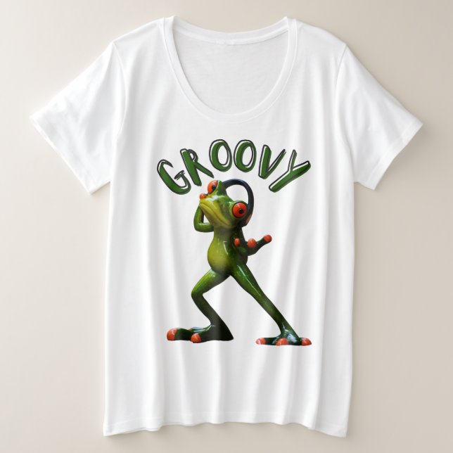 Groovy Green Frog Plus Size T-Shirt (Design Front)