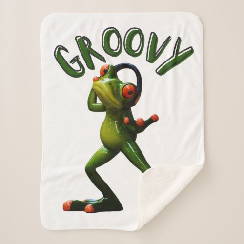 Groovy Green Frog Sherpa Blanket