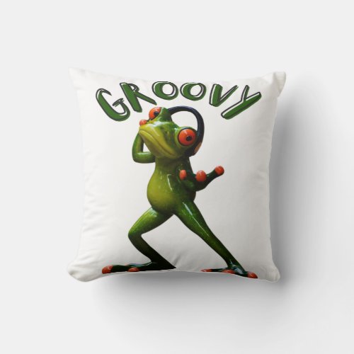 Groovy Green Frog Throw Pillow