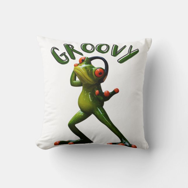 Groovy Green Frog Throw Pillow (Front)
