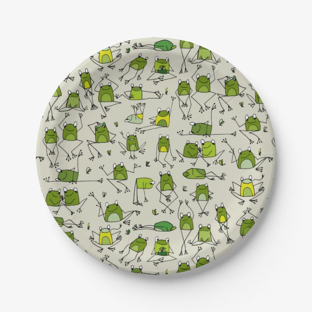 Groovy Green Frogs Hoppin Stick Frog Ribbit Paper Plates (Front)