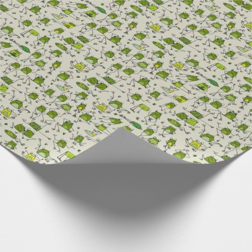 Groovy Green Frogs Hoppin Stick Frog Ribbit Wrapping Paper
