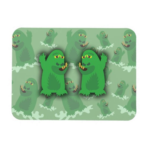 Groovy Green Monster Pals Fun Cartoon Art Magnet
