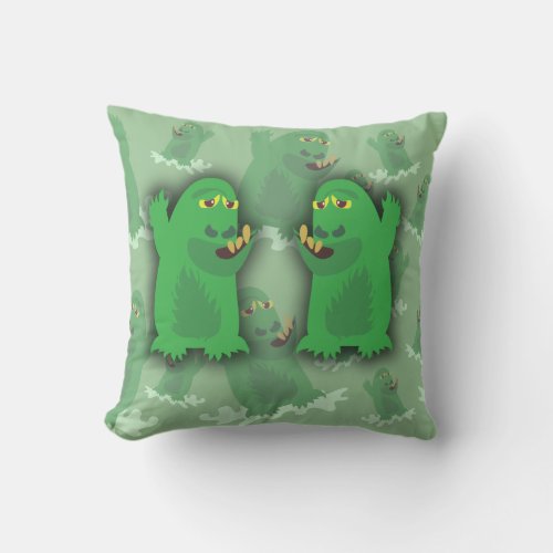 Groovy Green Monster Pals Throw Pillow