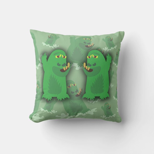 Groovy Green Monster Pals Throw Pillow (Front)
