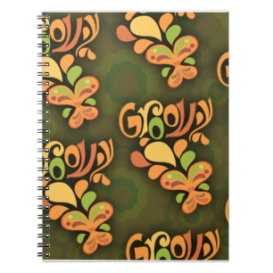 Groovy Green Sixties Butterflies Cartoon Pattern Notebook