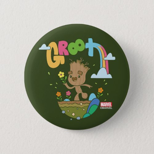 Groovy Groot Flowers and Rainbow Button