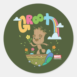 Groovy Groot Flowers and Rainbow Classic Round Sticker