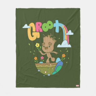 Groovy Groot Flowers and Rainbow Fleece Blanket