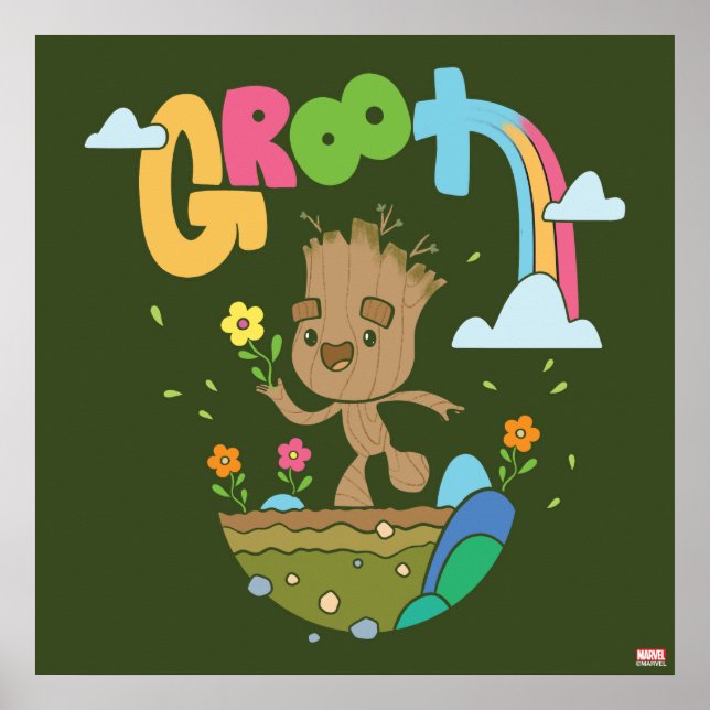 Groovy Groot Flowers and Rainbow Poster (Front)