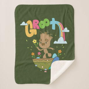 Groovy Groot Flowers and Rainbow Sherpa Blanket