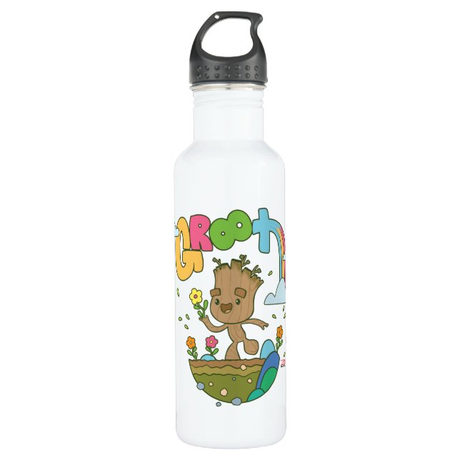 Groovy Groot Flowers and Rainbow Stainless Steel Water Bottle (Front)