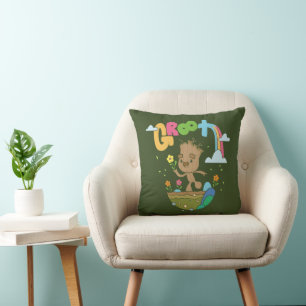 Groovy Groot Flowers and Rainbow Throw Pillow