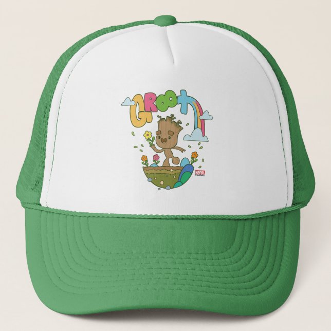 Groovy Groot Flowers and Rainbow Trucker Hat (Front)
