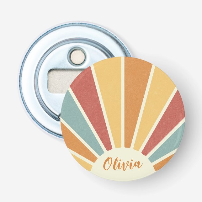 Groovy grunge retro style sunshine design bottle opener (Front)