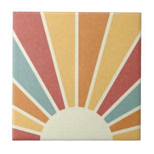 Groovy grunge retro style sunshine design ceramic tile