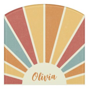 Groovy grunge retro style sunshine design door sign