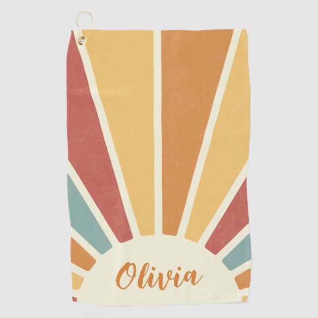 Groovy grunge retro style sunshine design golf towel (Front)