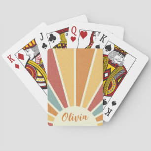Groovy grunge retro style sunshine design poker cards