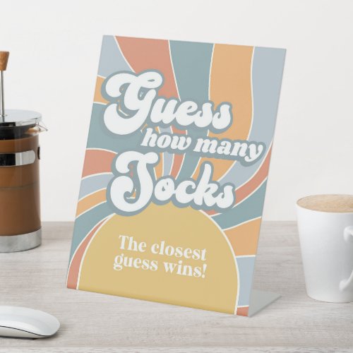 Groovy Guess How Many Socks Retro Baby Shower Game Pedestal Sign