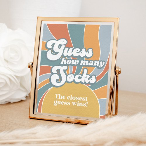 Groovy Guess How Many Socks Retro Baby Shower Game Poster