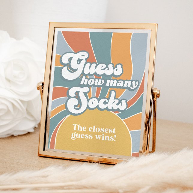 Groovy Guess How Many Socks Retro Baby Shower Game Poster (Creator Uploaded)