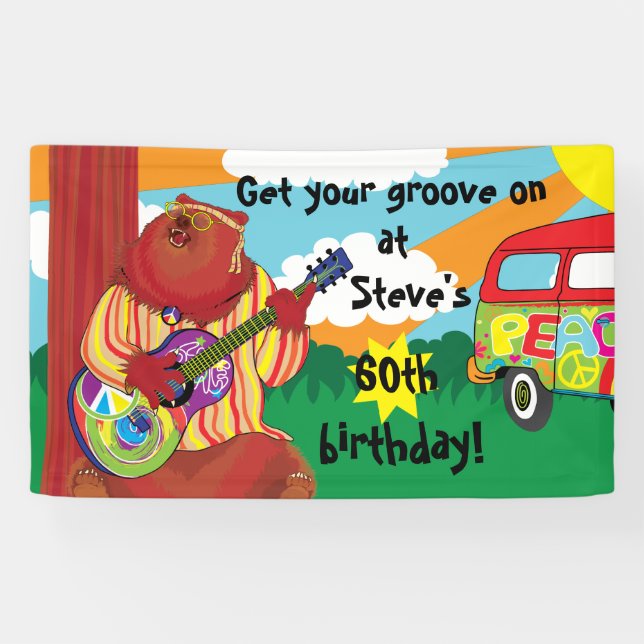 Groovy Guitar Bear Personalize Banner (Horizontal)