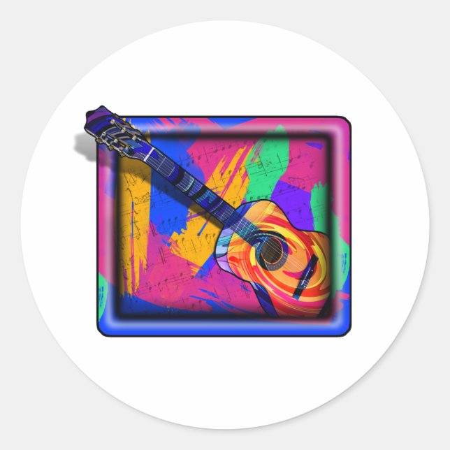 GROOVY GUITAR CLASSIC ROUND STICKER (Front)