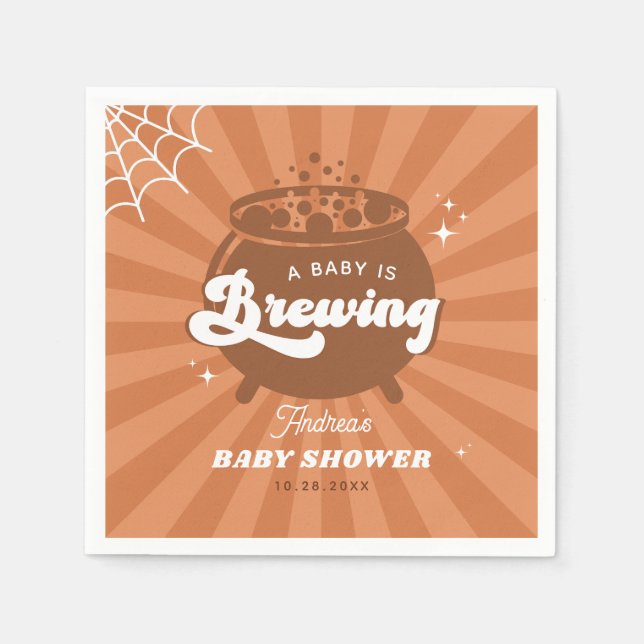 Groovy Halloween A Baby Is Brewing Baby Shower Napkins (Front)