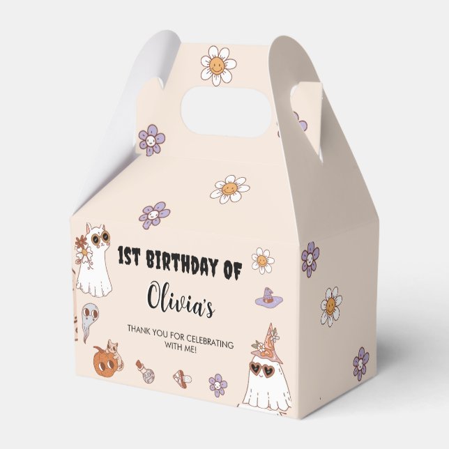 Groovy Halloween Birthday Party Favor Boxes (Front Side)