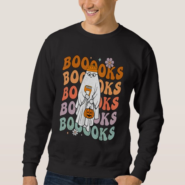 Groovy Halloween Booooks Ghost Hippie Boo Reading  Sweatshirt (Front)