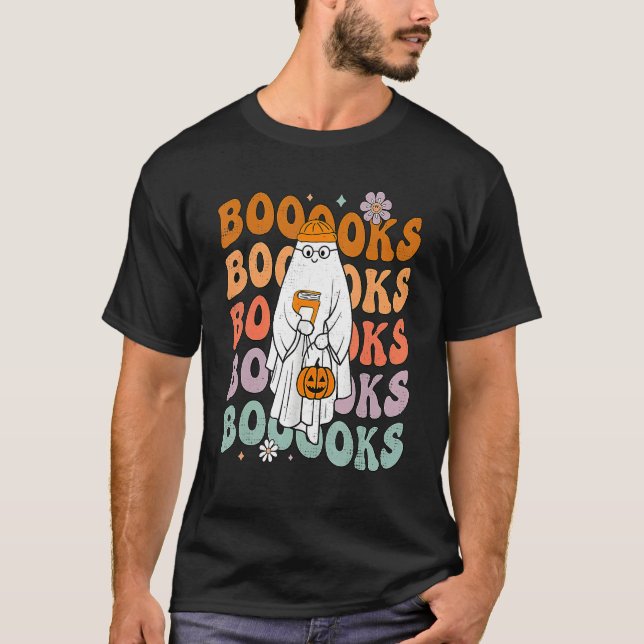 Groovy Halloween Booooks Ghost Hippie Boo Reading  T-Shirt (Front)