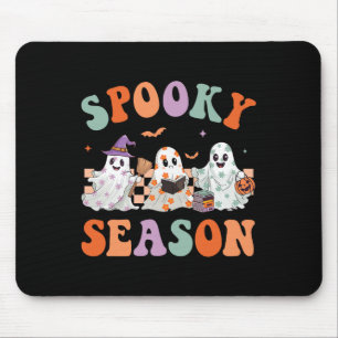Groovy Halloween Cute Floral Ghost Spooky Season W Mouse Pad