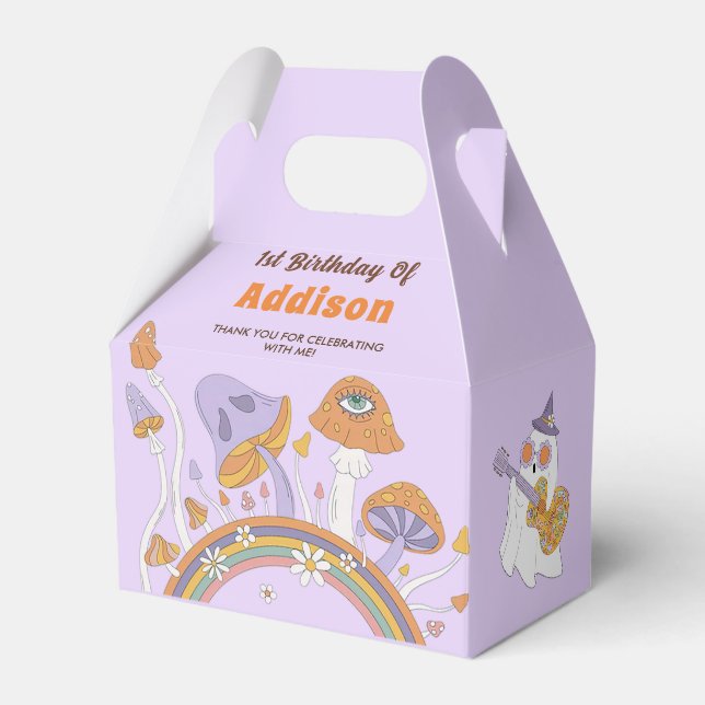 Groovy Halloween Cute Ghost Birthday Party Favor Boxes (Front Side)