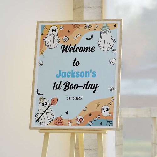 Groovy Halloween Ghost Birthday Welcome Sign