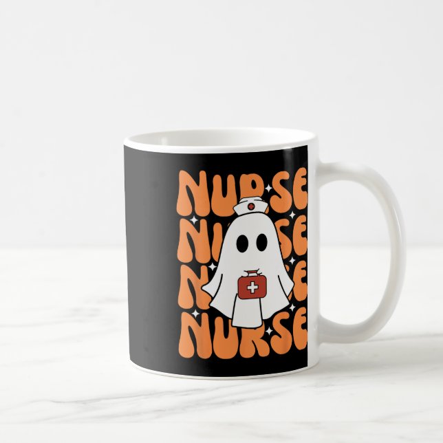 Groovy Halloween Nurse Ghost Funny Nursing Costume Coffee Mug (Right)
