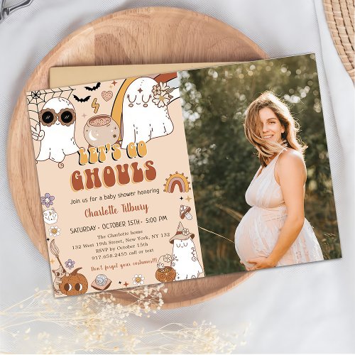 Groovy Halloween Party Cute Ghost Baby Shower Invitation
