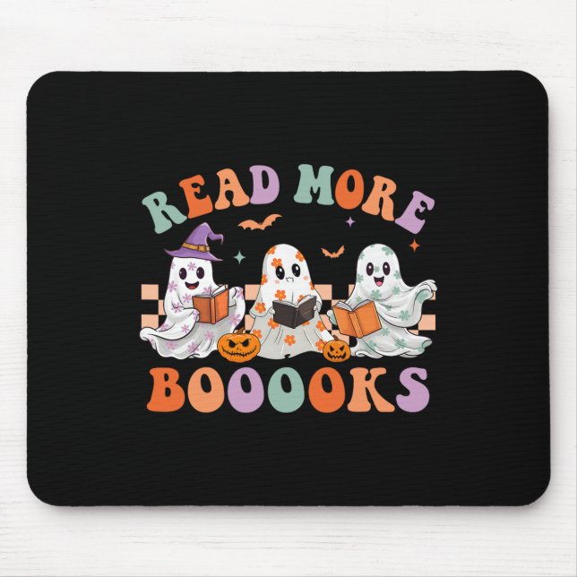 Groovy Halloween Read More Books Floral Ghost Boo  Mouse Pad (Front)