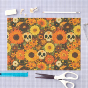 Groovy Halloween Skull Floral Tissue Paper