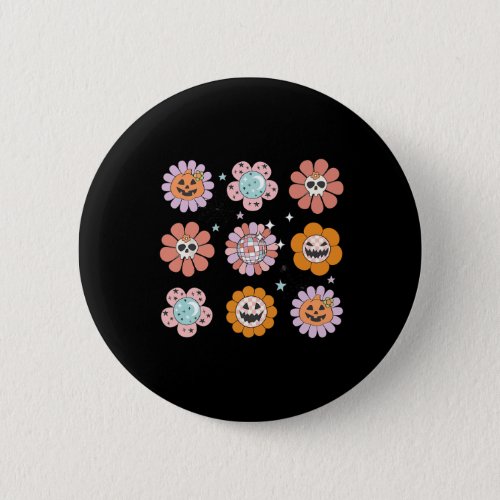 Groovy Halloween Smile Face Disco Retro Pumpkin Sk Button