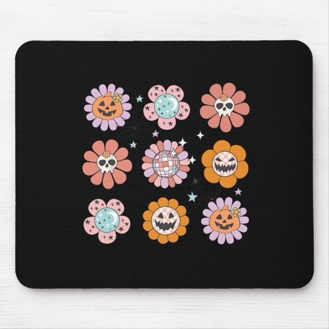 Groovy Halloween Smile Face Disco Retro Pumpkin Sk Mouse Pad (Front)