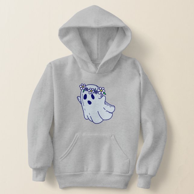 groovy halloween spooky boho floral ghost hoodie (Laydown)