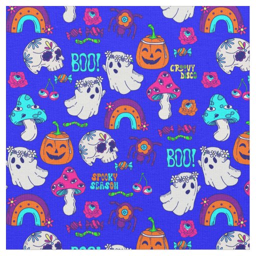 groovy halloween spooky disco creepy mushrooms fabric