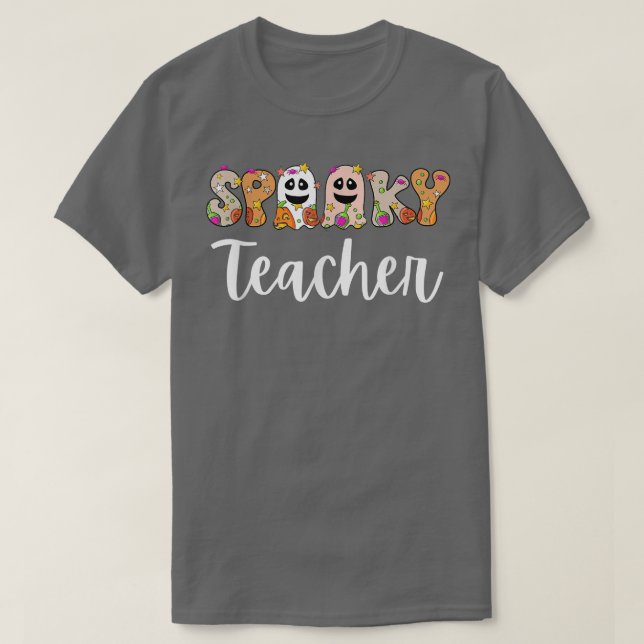 Groovy Halloween Spooky Teacher Trick Or Teach Tea T-Shirt (Design Front)