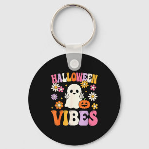 Groovy Halloween Vibes Costume Ghost Pumpkin Keychain
