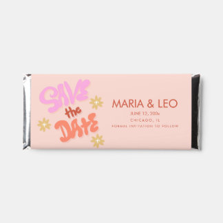 Groovy Hand Drawn Lettering Save the Date Hershey Bar Favors